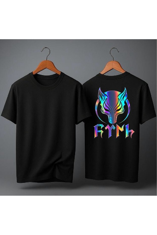 Oversized T-Shirt with Neon Design and Wolf and Turkish Themed Print