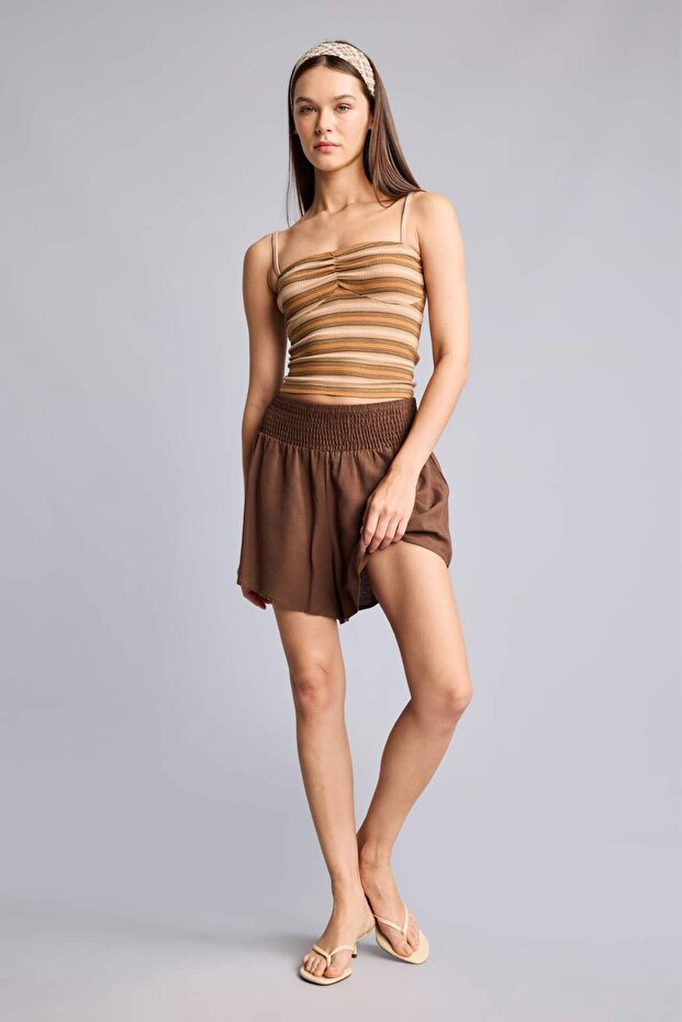 Normal Waist Short Leg Linen Blend Light Brown Shorts H7856Ax26Sm