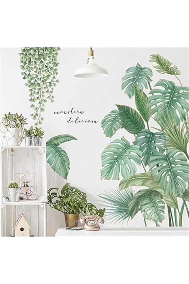 Tropical Green Plant Wall Stickers,Hanging Tree Vine Palm Leaf Nature Wall Decals