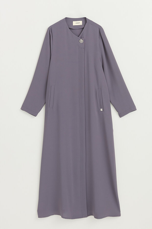 Plus Size Brooch Detailed Robe - Anthracite