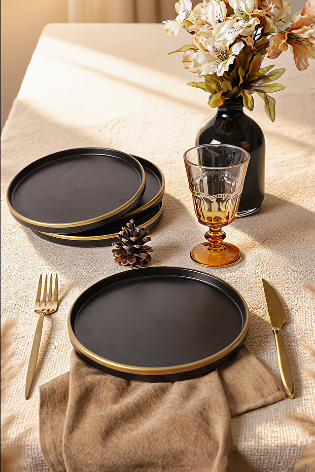 Matte Black Gold Mesh Stackable Cake Plate 21 cm 4 Pieces
