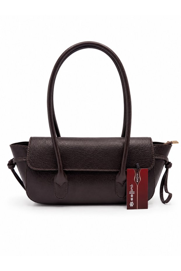Berlin Baguette Women's Shoulder Bag with Knot Detail on the Covered Edges, Bitter Brown