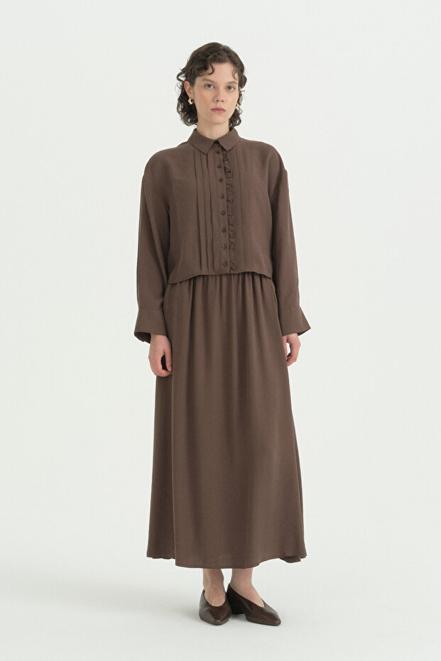 Modal Shirt Skirt Set - Brown