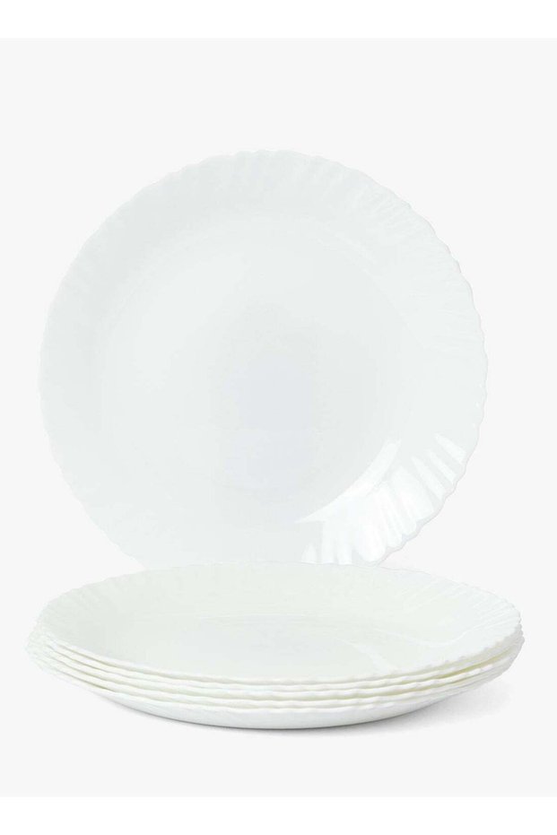 10 inch Large Dinner Plate Set of 6, Lightweight Round Opal Glass White Dinnerware Plates, Dishwasher and Microwave Safe