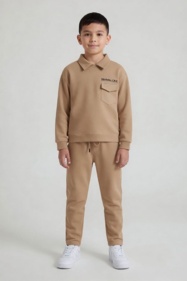 Brown Boy's 2-Piece Set with Pocket Detail on Trousers 24576