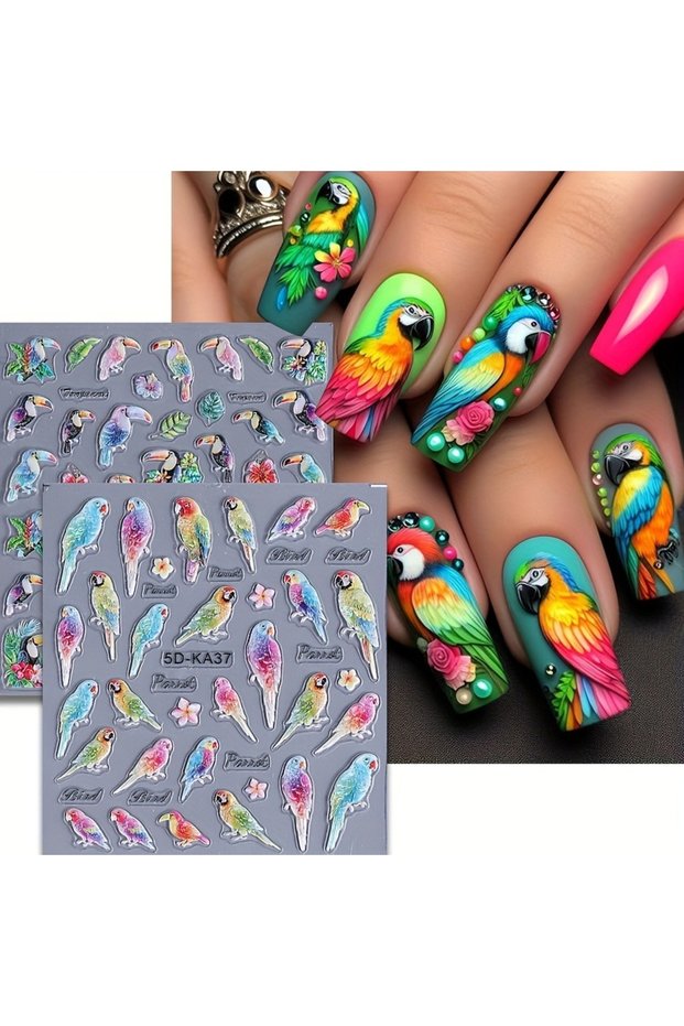 black Summer floral beach animal relief nail stickers, used for DIY nail decoration on daily, holida