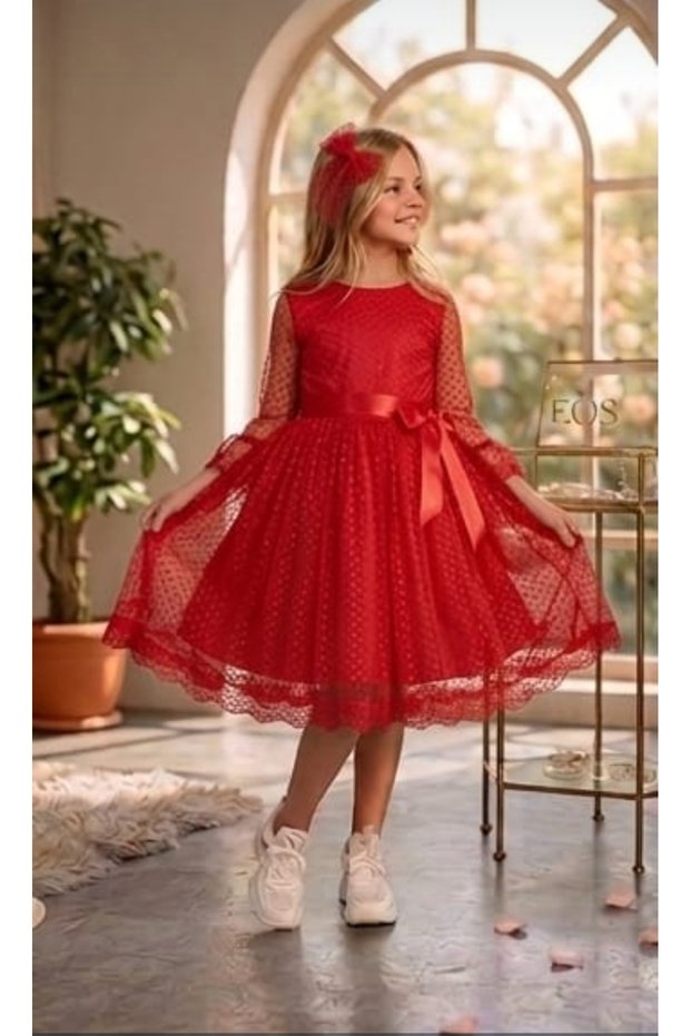 Guipure Princess Girl's Dress with Lace and Buckle