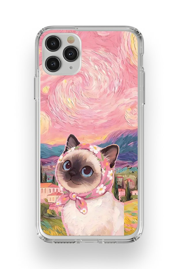 حافظة هاتف شفافة متوافقة مع iPhone 11 Pro بتصميم فان جوخ ونمط القطط