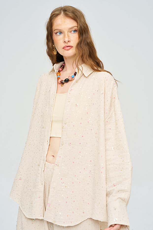 Women's Classic Collar Sequin Embroidered Shirt