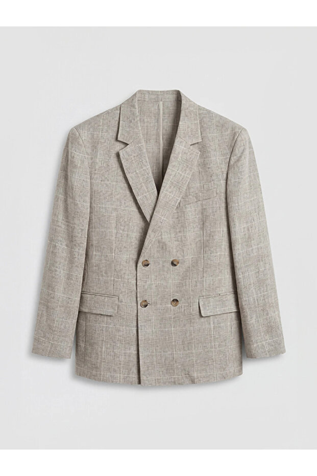 Beige Regular Fit Linen Blend Men's Blazer Jacket