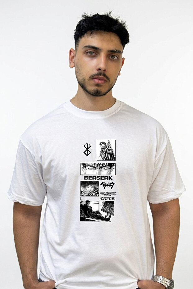 Berserk Guts_17 Design Printed Oversize White T-Shirt