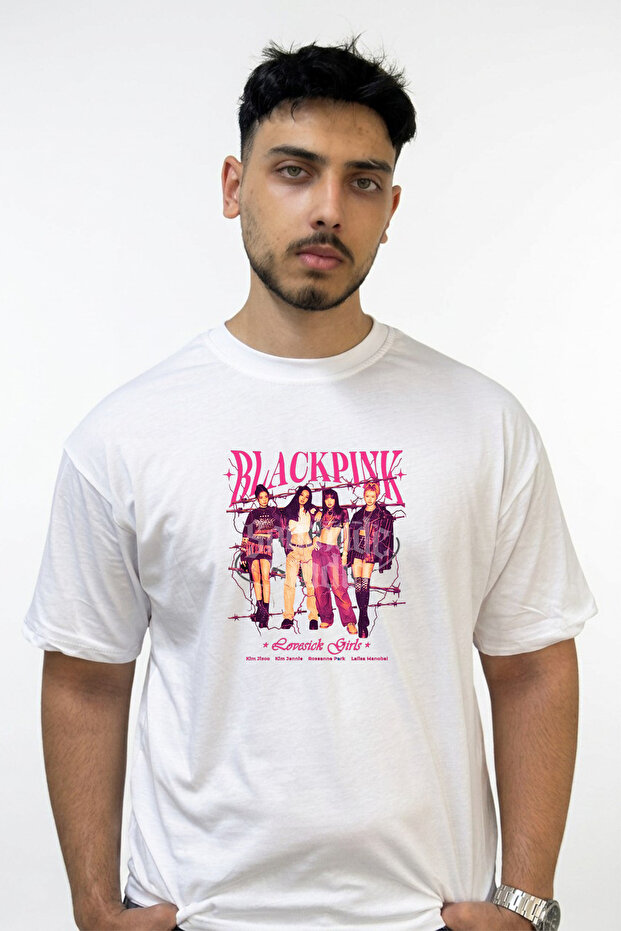 Blackpink Lovesickgirls Design Printed Oversize White T-Shirt
