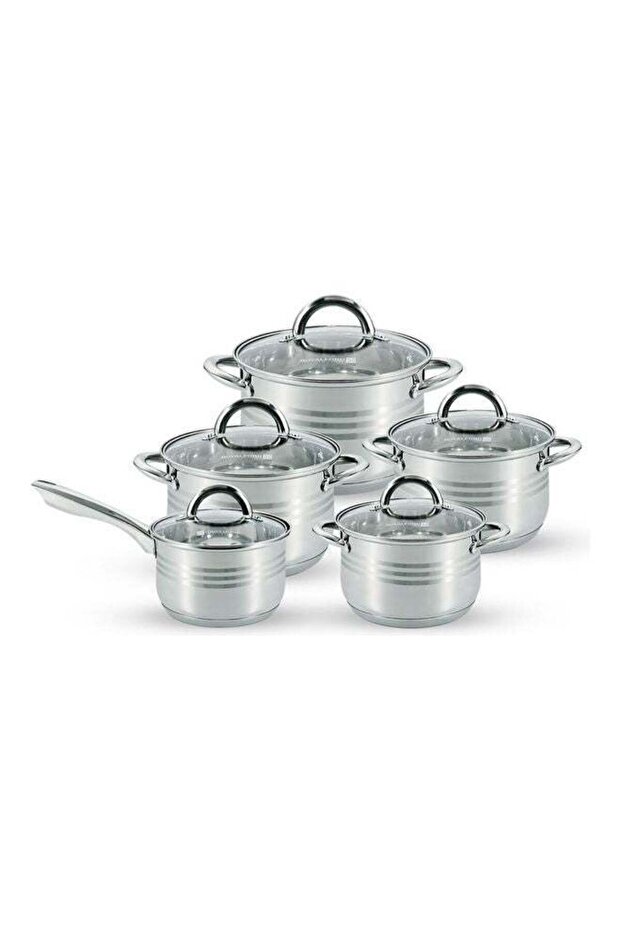 10-Piece Stainless Steel Cookware Set Dishwasher Safe, RF10390 Induction Compatible Base,49x27x21cm