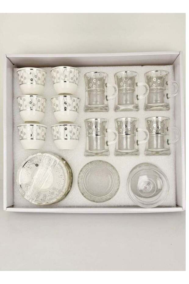 19-Piece Tea Cups With Saucers, Cawa Cups, Sugar Bowl - Traditional Arabian Design