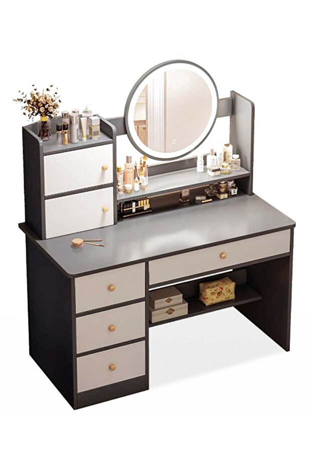 Bedroom Home Dressing Table Makeup Cabinet with LED Makeup Mirror 3-Speed Lighting Adjustment