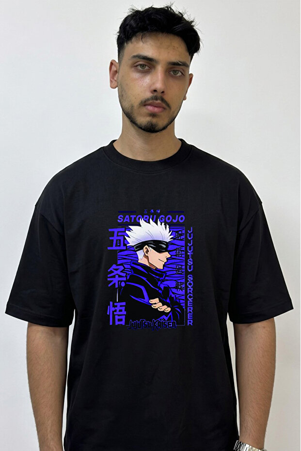 Gojo Satoru_31 Design Printed Oversize Black T-Shirt