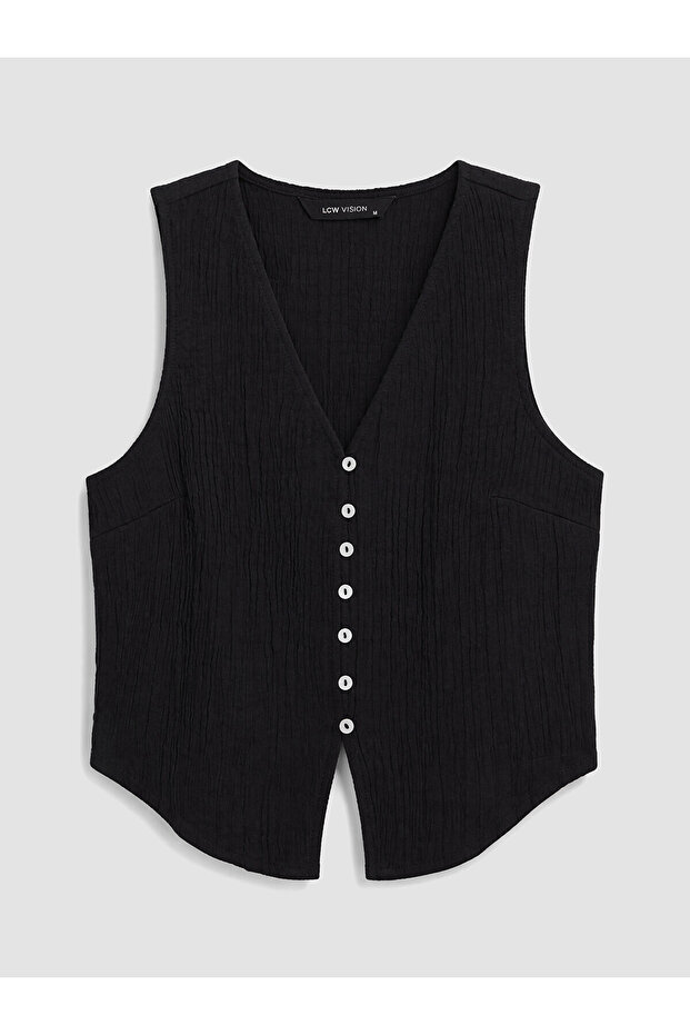 Peak New Season V-Neck Buttoned Textured Muslin Blouse