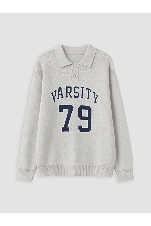 Polo Collar Printed Boys' Knit Sweater