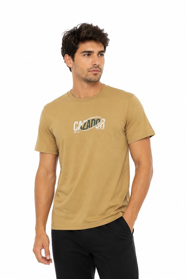 Crew Neck Cotton Men's T-Shirt Oil Green