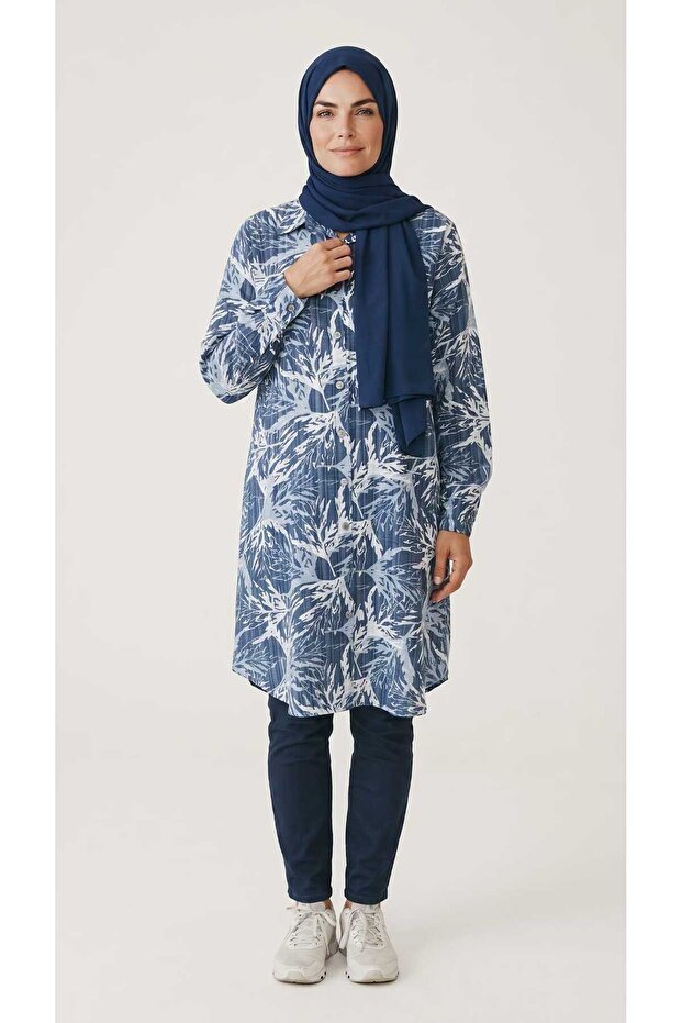 Women's Patterned Front Buttoned Empire Tunic Shirt