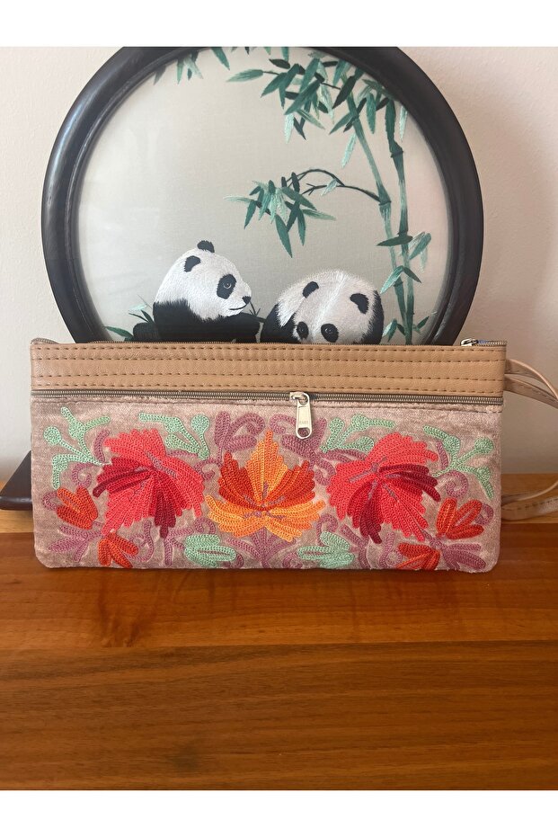 Embroidered Velvet Portfolio Bag & Wallet