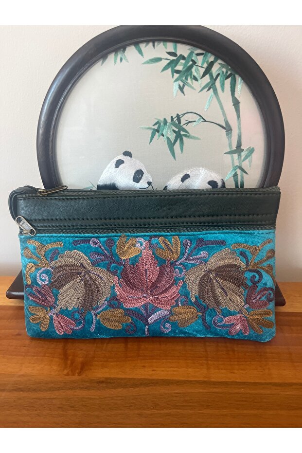 Embroidered Velvet Portfolio Bag & Wallet