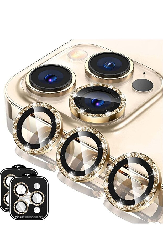 [3+3PCS] Camera Lens & Screen Protector for iPhone 14 Pro/Pro Max, 9H Tempered Glass, Metal Ring