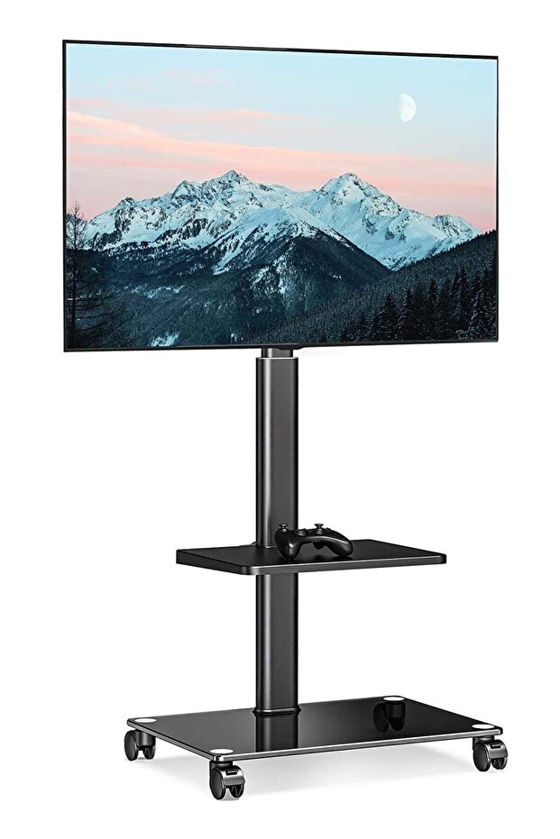 Mobile TV Stand Rolling Cart with Wheels for 32-60 inch LCD LED Flat Curved Screen, Swivel & Height Adjustable TT206002GB
