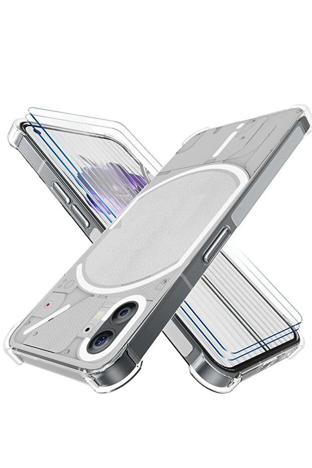 Nothing Phone 1 Case with 2 Pack Tempered Glass Screen Protector, Crystal Clear TPU Silicone Case with Airbag Corners, Drop Protection Cover For Nothing Phone 1