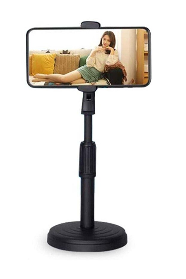 Cell Phone Stand, Desktop Holder Clamp Tablet Stand Adjustable Height Portable Stable Round Base