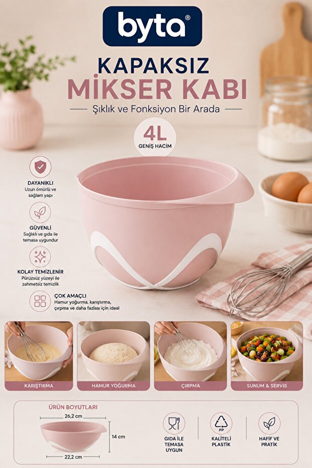 4 Liter Mixer Bowl Without Lid – Bpa-Free Multi-Purpose Bowl for Kneading Dough, Mixing, and Whipping