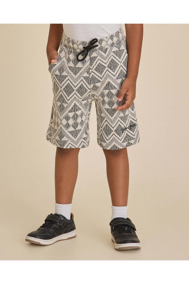 Boys Black Geometric Jacquard Shorts