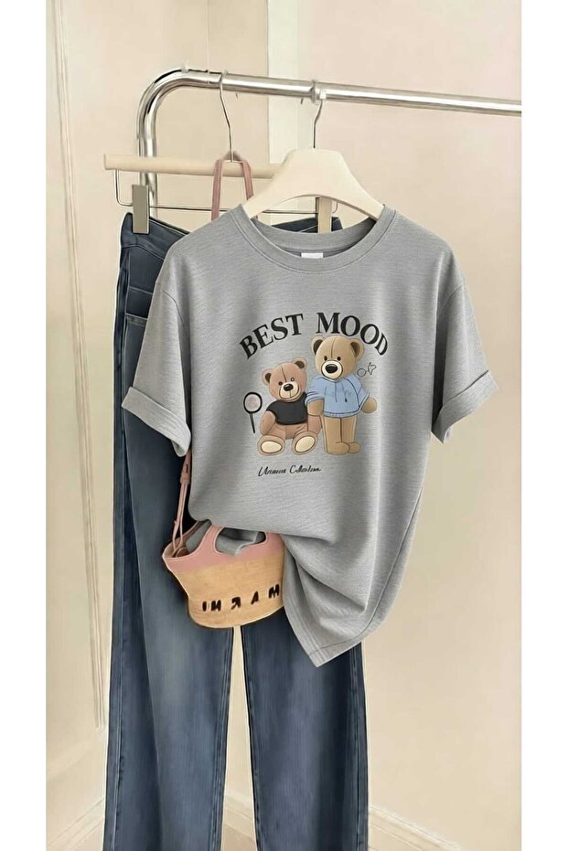 Best Mood Teddy Bear Printed Oversize Cotton T-Shirt