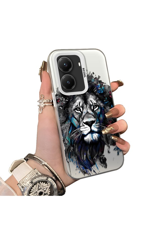 Poco X7 Pro Compatible Silicone Edge Hard Back Case Couple Phone Case with Lion Pattern