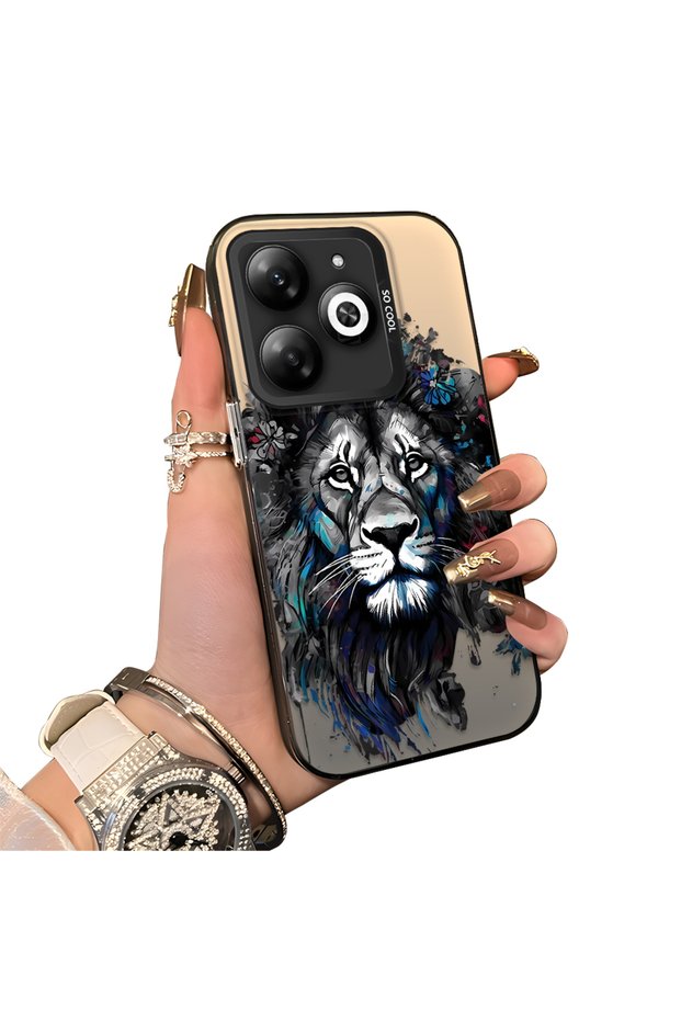 Tecno Spark Go 2024 Compatible Silicone Edge Hard Back Case Couple Phone Case Lion Pattern