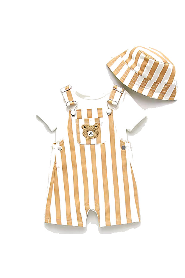 Little Lad Baby Boy 3 Piece Hat and Jumpsuit Set-Beige