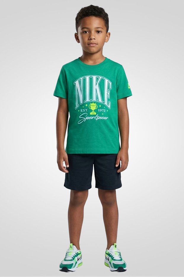 Kids Boy Sportswear Fit Short Sleeve Brand Logo Outdoor T-Shirt, Green