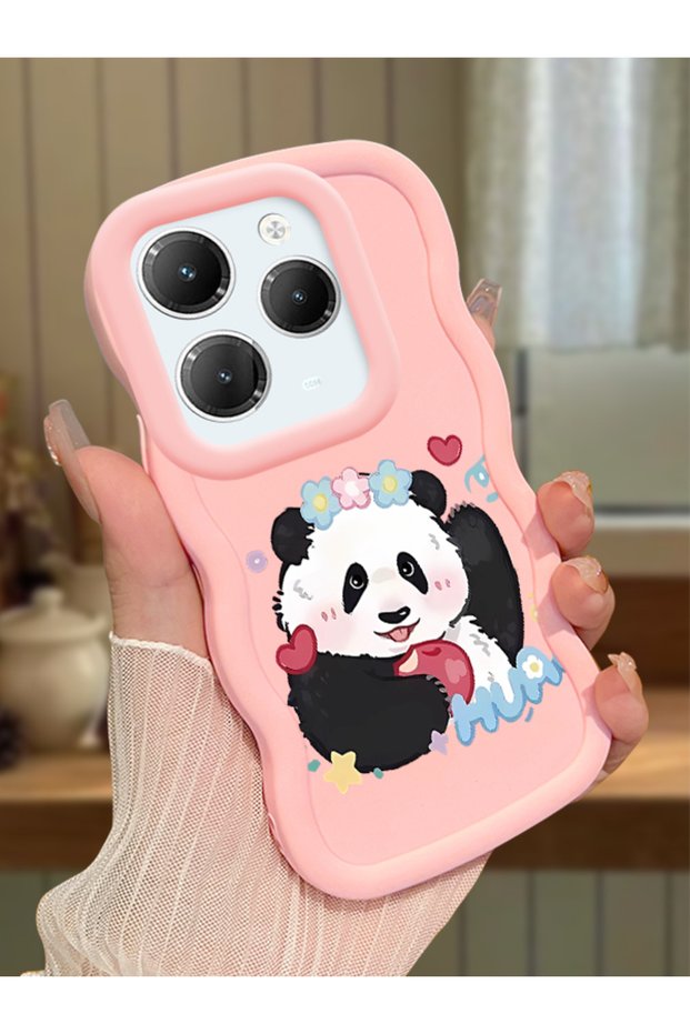 Infinix Hot 40 Pro Compatible Case Camera Protector Pink Silicone Couple Phone Case Panda Pattern