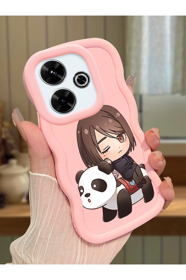 Redmi 13X Compatible Case Camera Protector Pink Silicone Couple Phone Case Panda Pattern