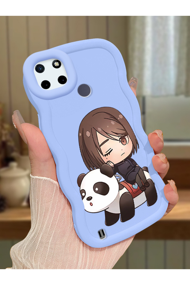 Realme C25Y Compatible Case Camera Protector Blue Silicone Couple Phone Case Panda Pattern