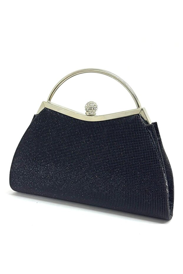 Women's Big Stone Look Black Evening Dress Clutch Chain Strap Hand and Shoulder Wedding Engagement Evening Bag