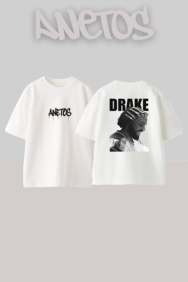 تي شيرت أبيض كبير الحجم مطبوع بتصميم Drake_59