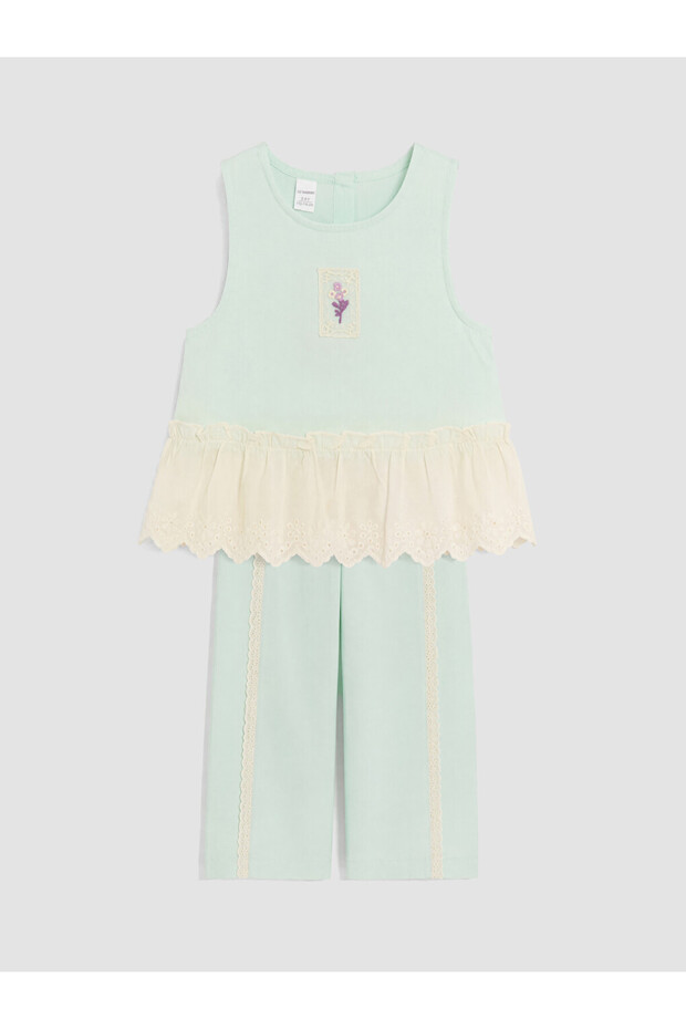 Lcw Kids Green Embroidered Girls' Set