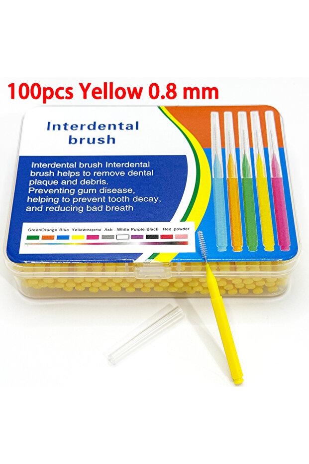 100pcs yellow 0.8mm 100Pcs/box Interdental Brushes Travel Case for Teeth Cleaning Health Care Tooth