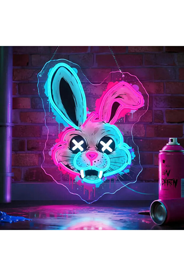 30x40cm Evil Bunny Neon Sign USB Dimmable LED Neon Light Sign for Drink Bar Man Cave Bedroom Hotel S