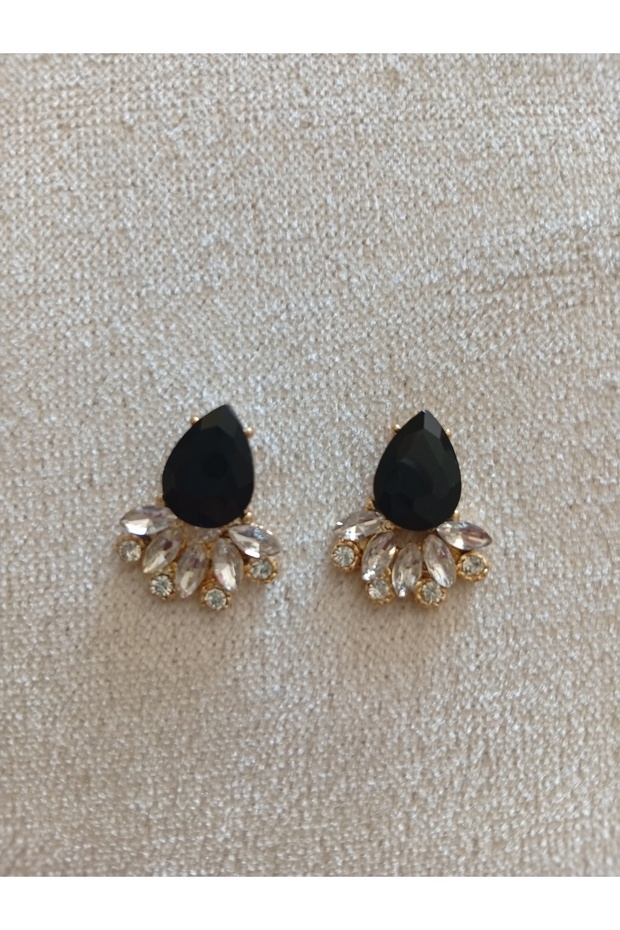 Black Stone Nail Gold Earrings