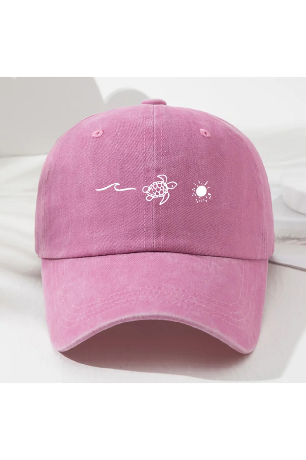 Adjustable Pink Turtle pattern printed baseball cap for daily casual style, men's and women's fashio