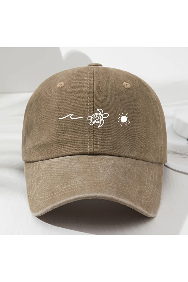 Adjustable Khaki Turtle pattern printed baseball cap for daily casual style, men's and women's fashi