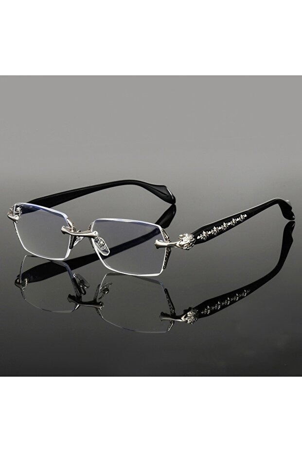 Black Silver Men's High-definition Anti Blue Light Glasses - Retro Transparent Lens Full Frame Desig