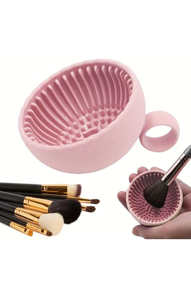Pink 1pc QuickClean Makeup Brush Cleaner - Premium Silicone Scrubber & Non-slip Bowl - Effortless De